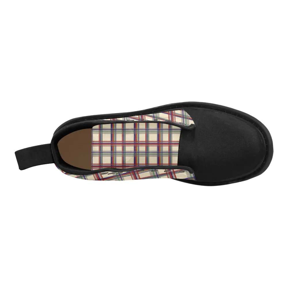 Men's Tartan Checks Print Canvas Boots