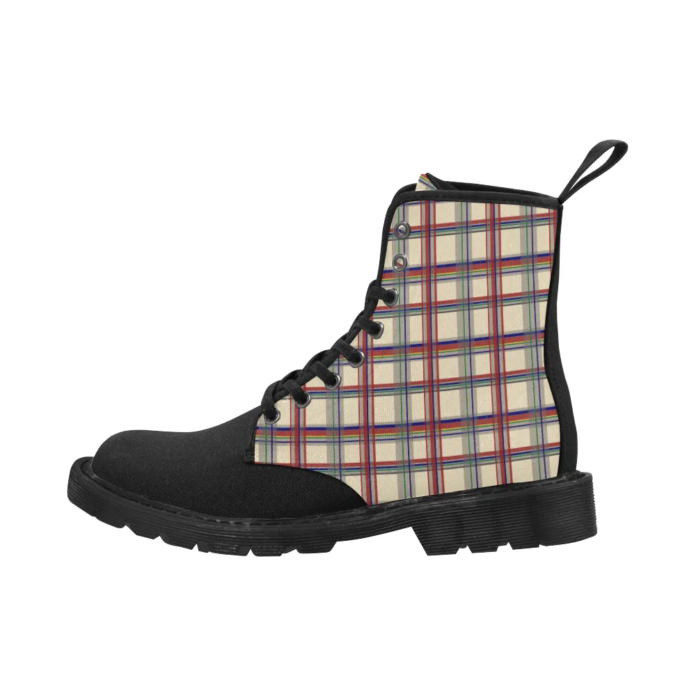 Men's Tartan Checks Print Canvas Boots