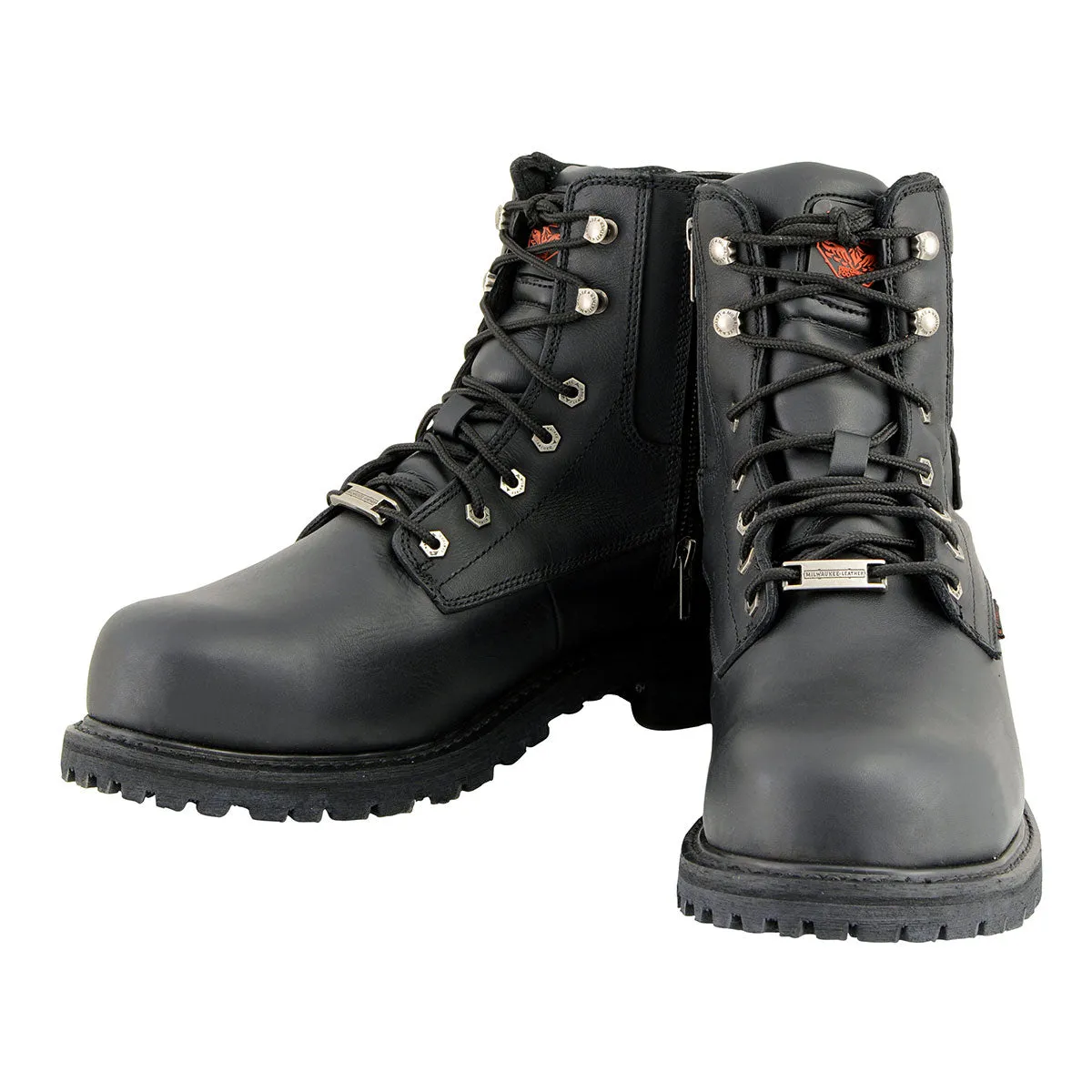 Milwaukee Leather MBM9097WPST Men's Black Wide-Width 6-inch Logger Steel Toe Water Proof Leather Boots