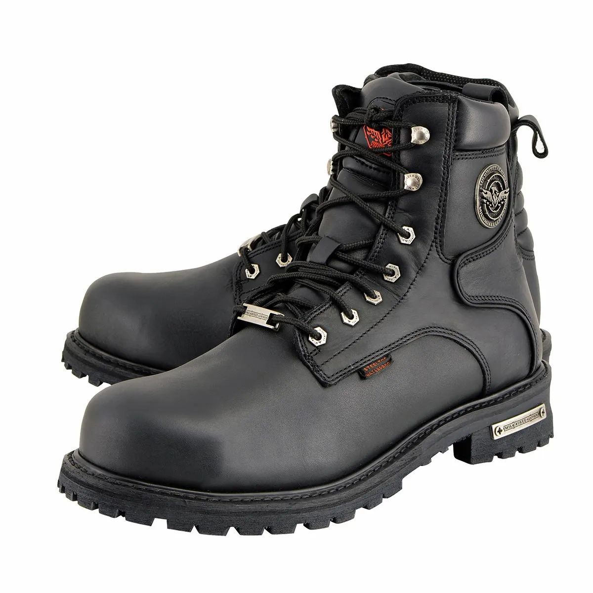 Milwaukee Leather MBM9097WPST Men's Black Wide-Width 6-inch Logger Steel Toe Water Proof Leather Boots