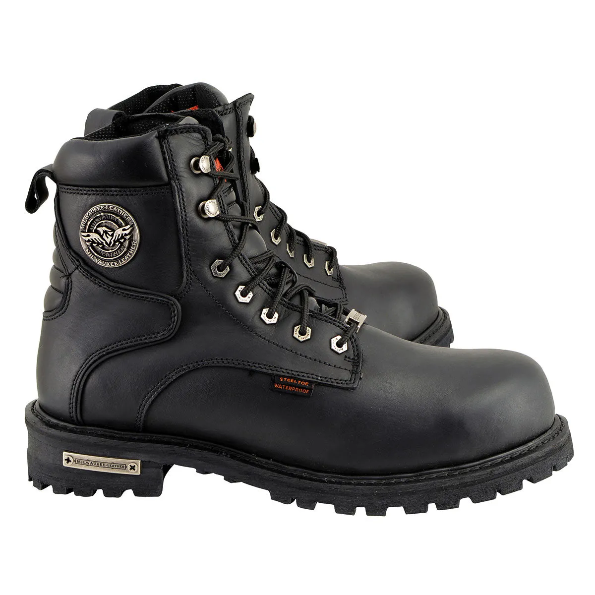 Milwaukee Leather MBM9097WPST Men's Black Wide-Width 6-inch Logger Steel Toe Water Proof Leather Boots