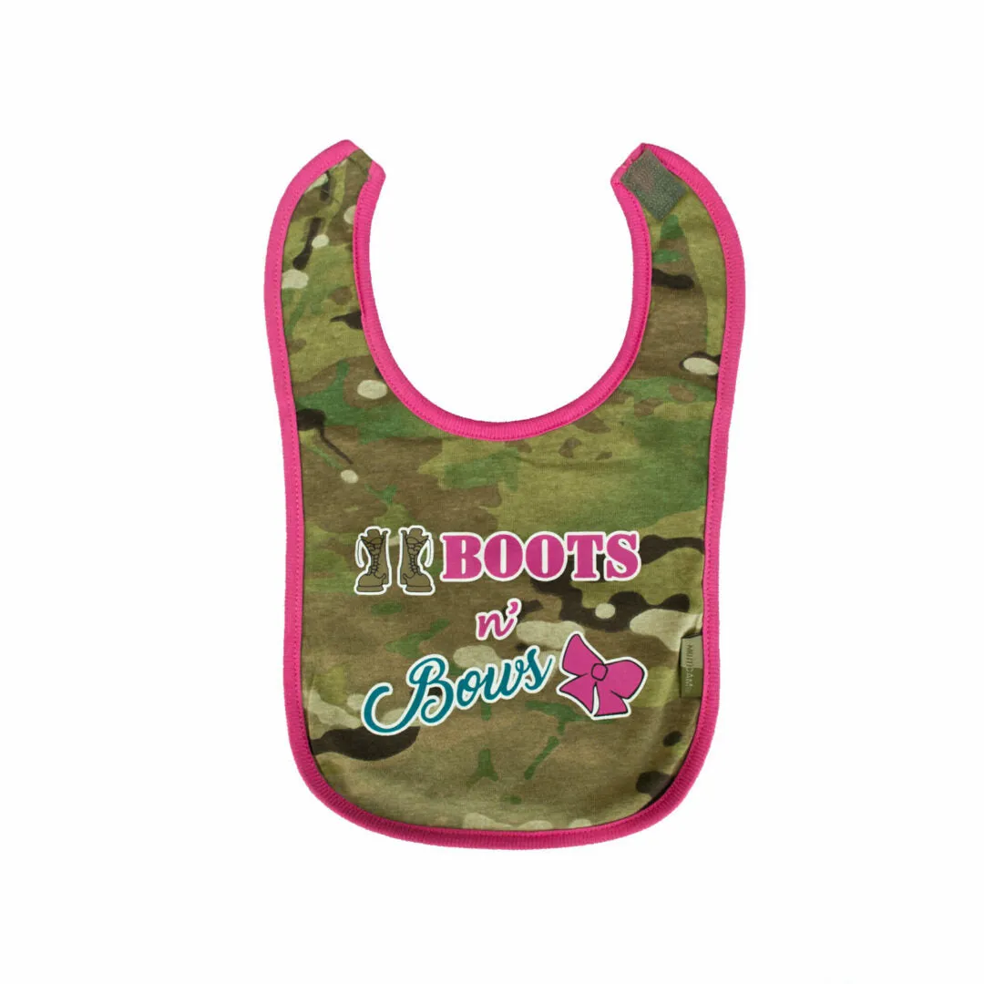 Multicam Boots and Bows Baby Bib