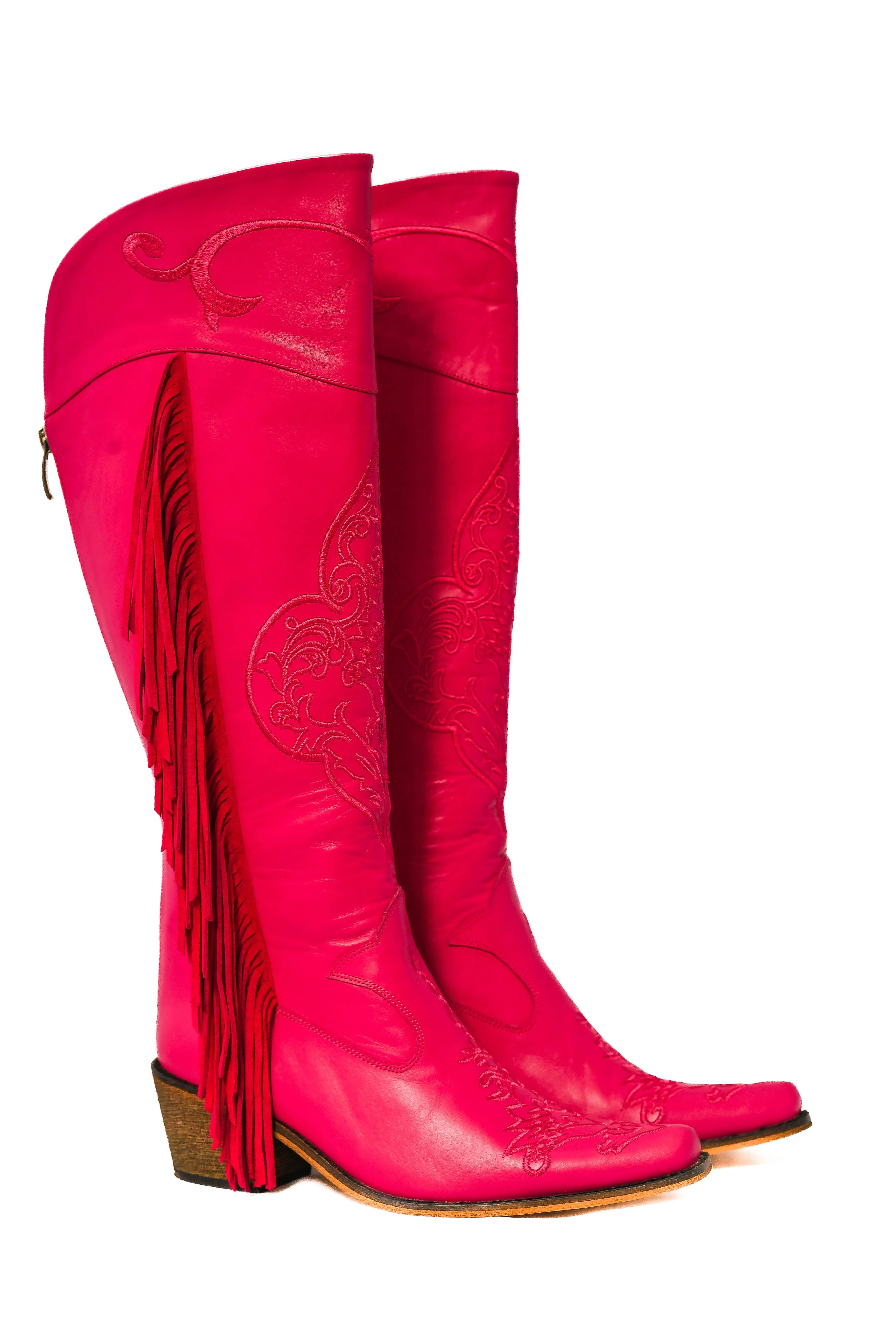 Pink Embroidered Fringe Tall Cowboy