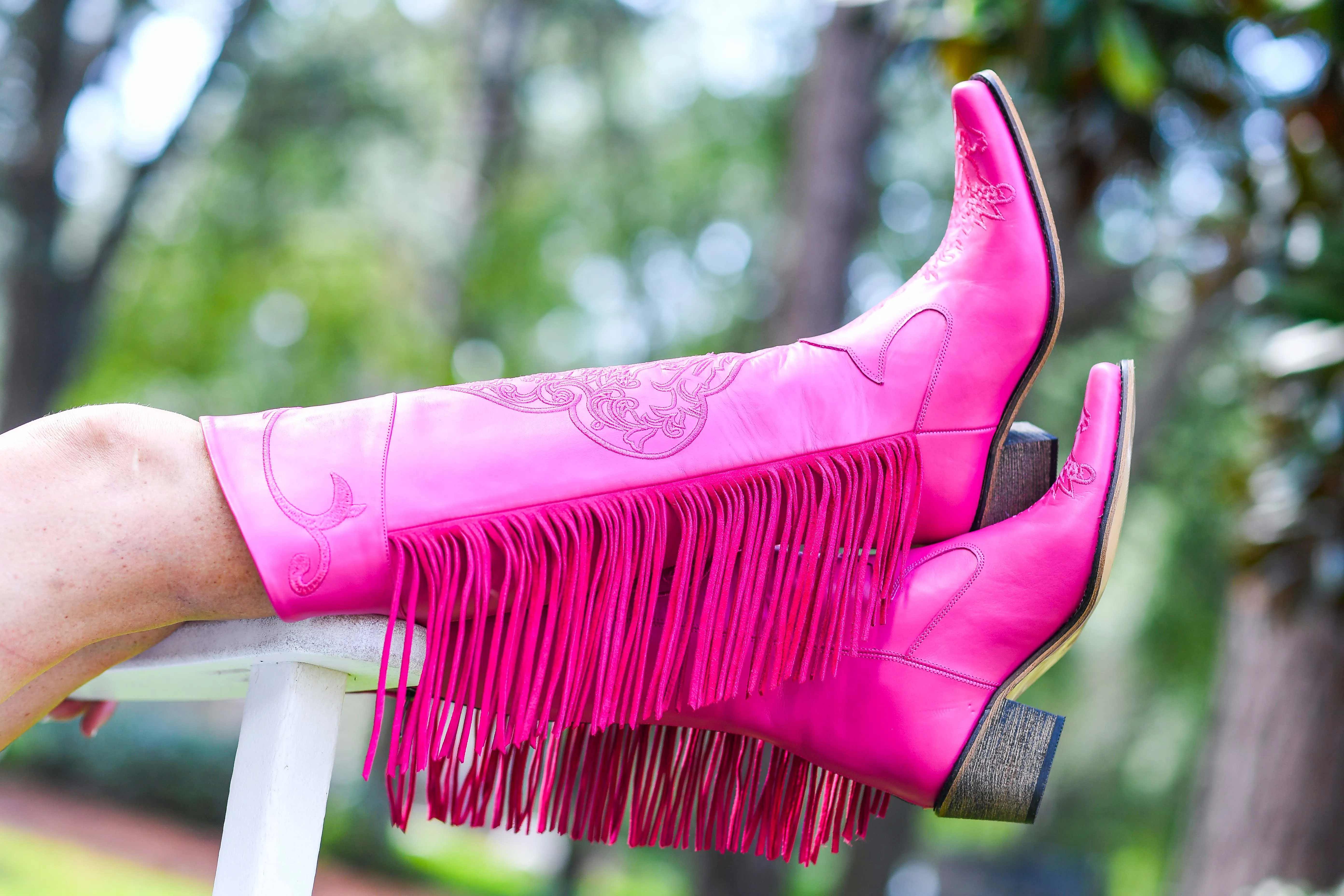 Pink Embroidered Fringe Tall Cowboy