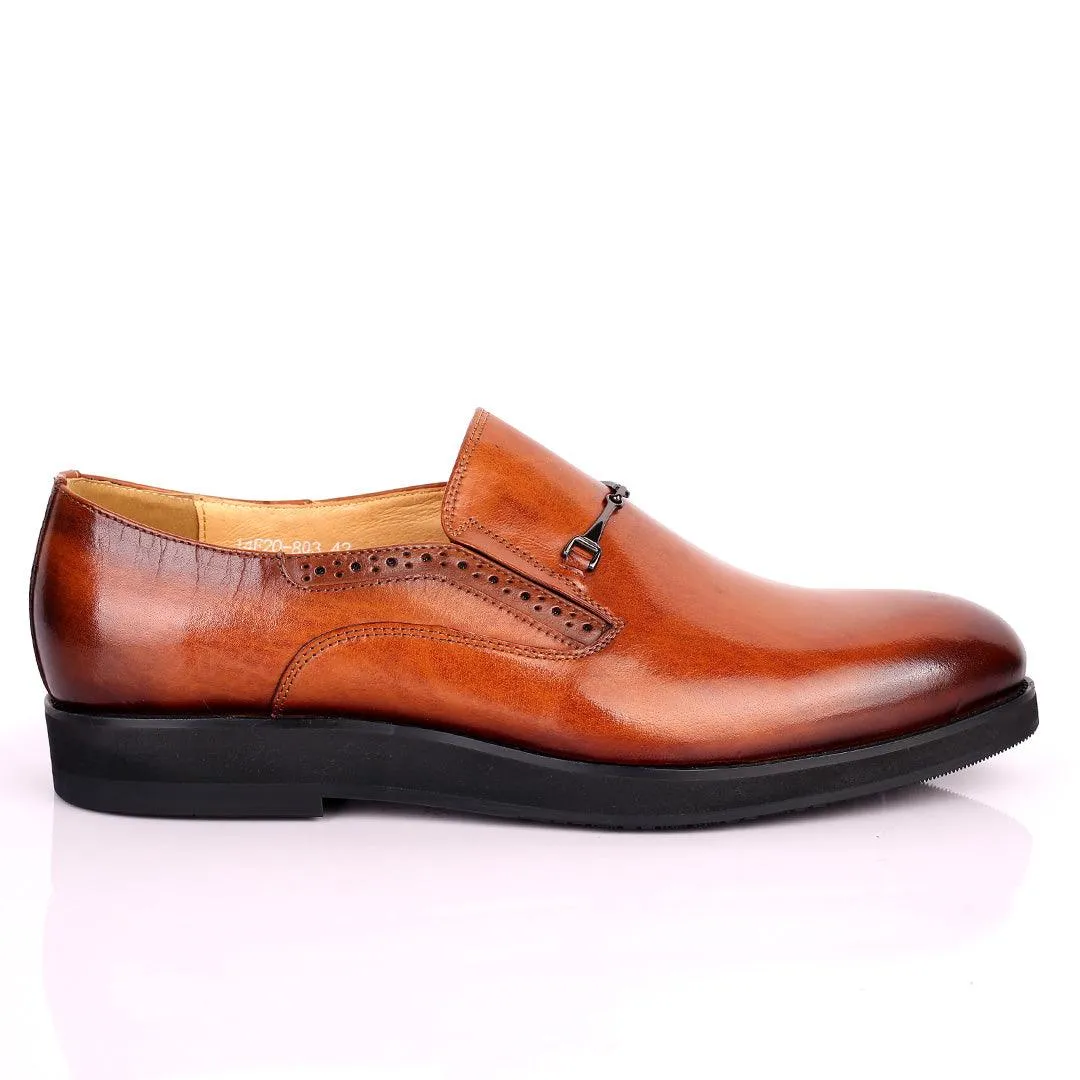 Prad Superlative Leather Brown Shoe with Chain Design