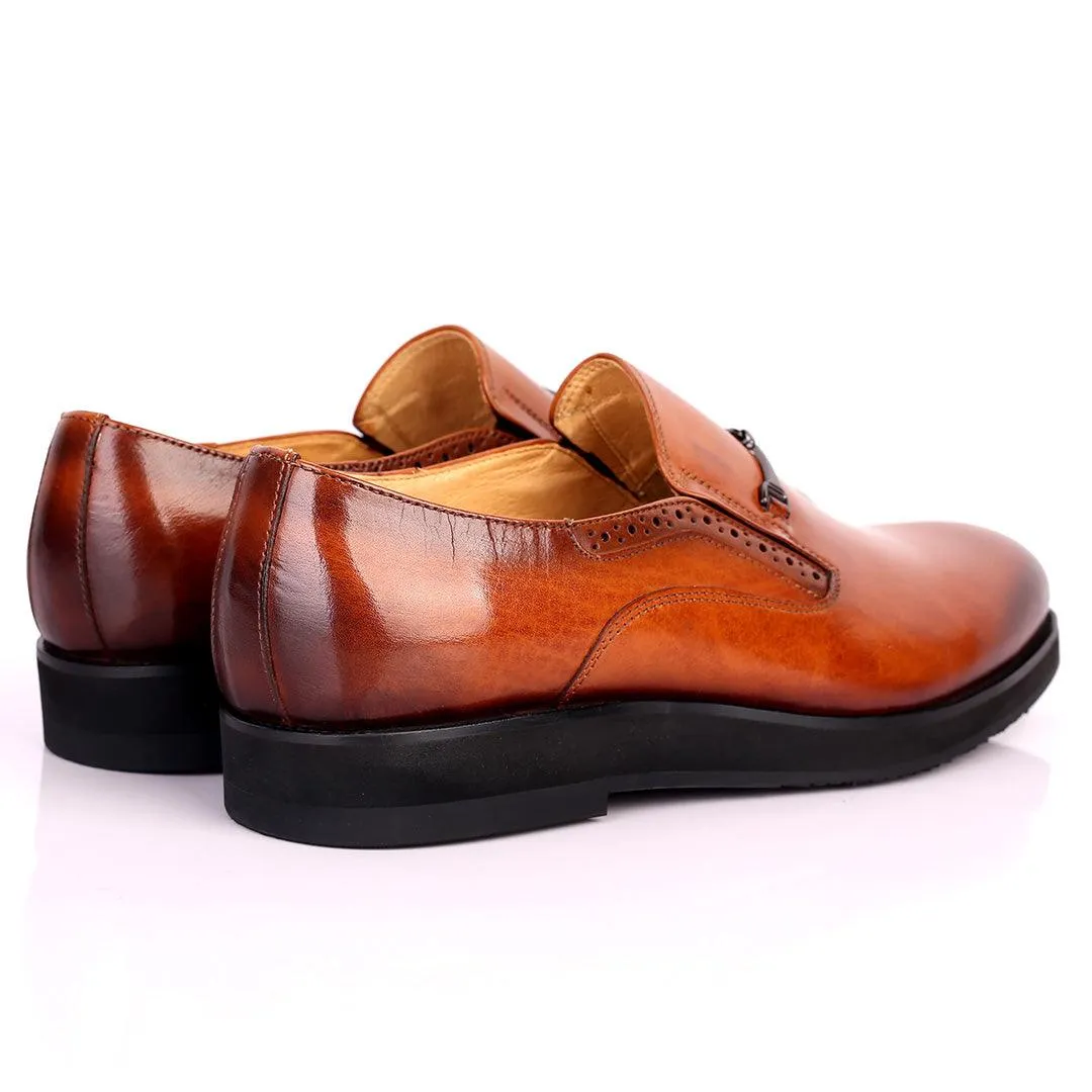 Prad Superlative Leather Brown Shoe with Chain Design