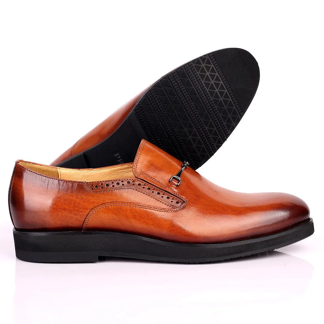 Prad Superlative Leather Brown Shoe with Chain Design