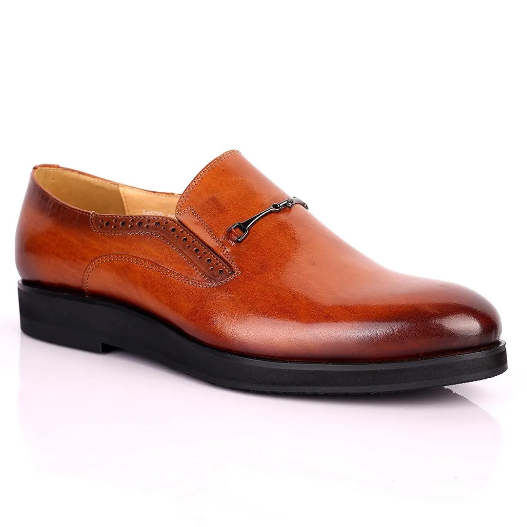 Prad Superlative Leather Brown Shoe with Chain Design