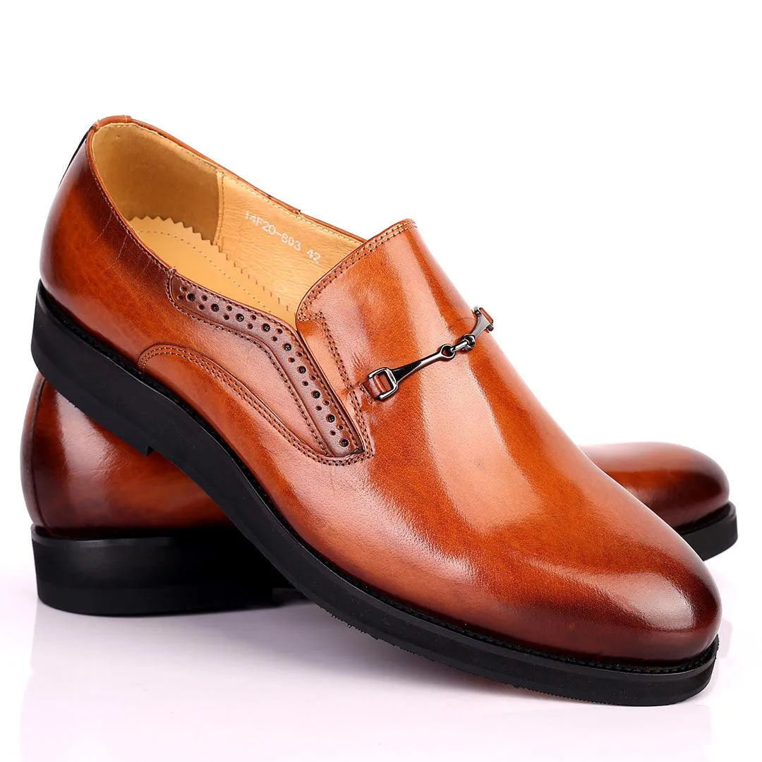 Prad Superlative Leather Brown Shoe with Chain Design