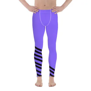 Purple Black Diagonal Stripe Meggings, Modern Men's Leggings Tights- Made in USA/ EU