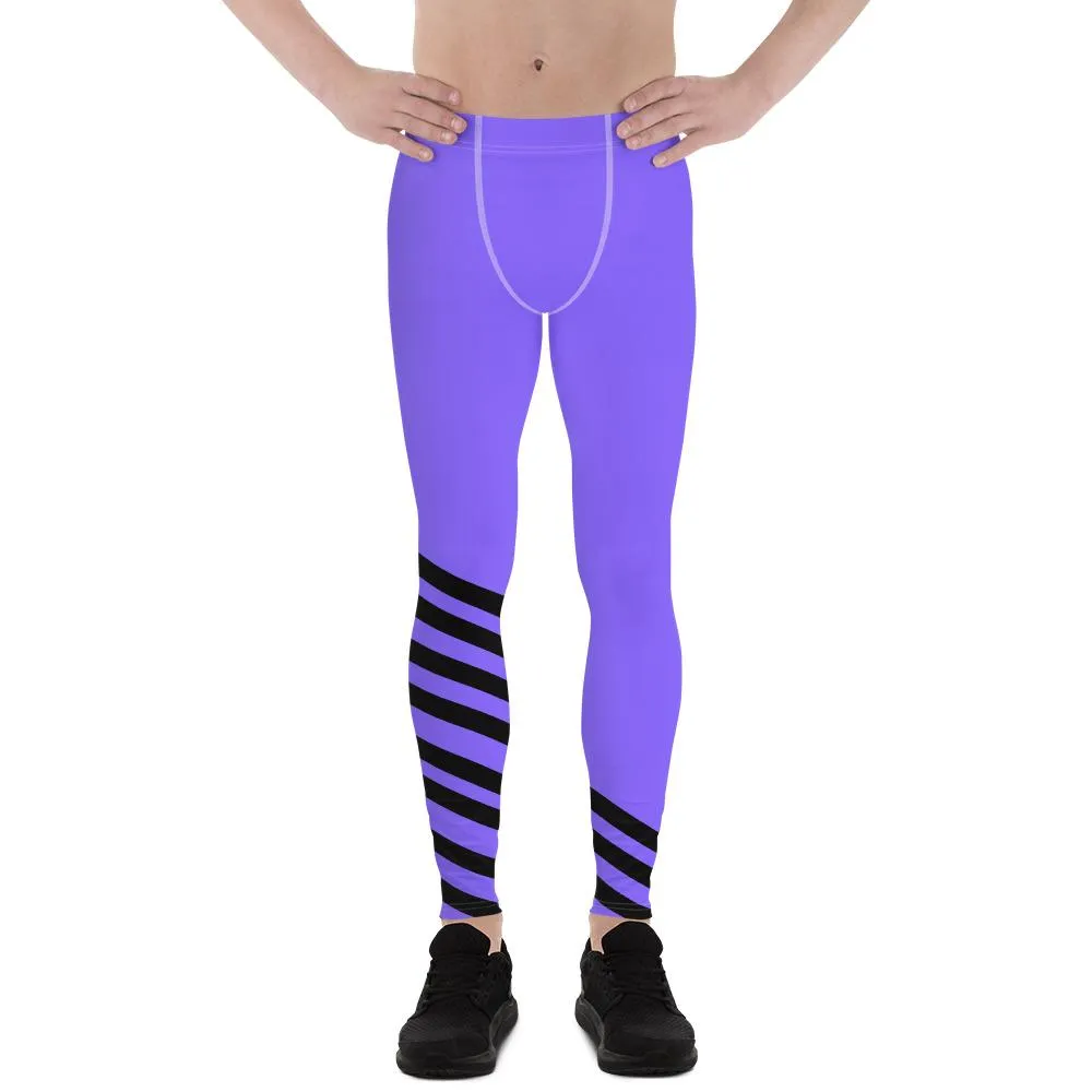 Purple Black Diagonal Stripe Meggings, Modern Men's Leggings Tights- Made in USA/ EU