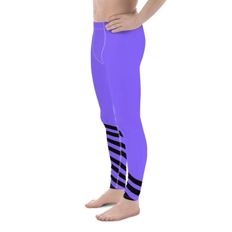 Purple Black Diagonal Stripe Meggings, Modern Men's Leggings Tights- Made in USA/ EU