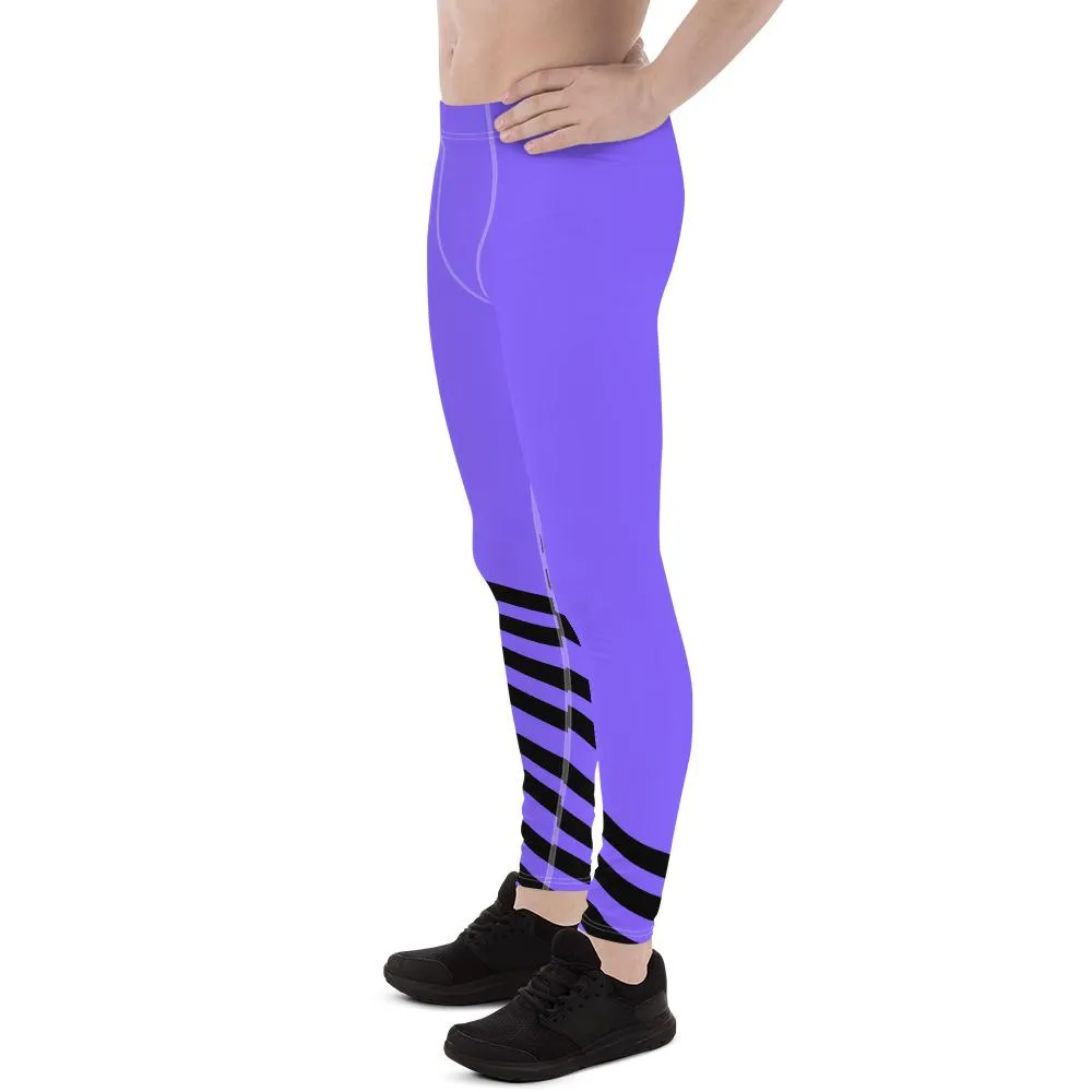 Purple Black Diagonal Stripe Meggings, Modern Men's Leggings Tights- Made in USA/ EU