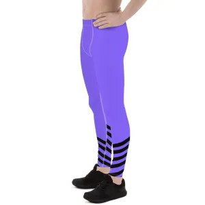 Purple Black Stripe Meggings, Diagonal Stripe Print Men's Leggings Run Tights- Made in USA/ EU