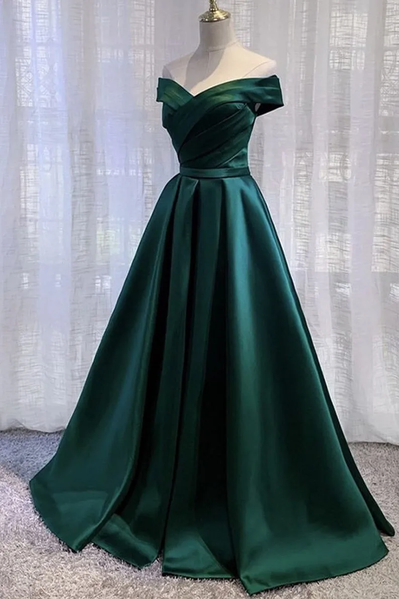 Purple Satin Off Shoulder Long Prom Dress,A-line Simple Women Formal Dresses