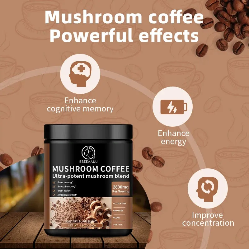 "BBEEAAUU Mushroom Coffee – Ganoderma Lucidum & Cordyceps Sinensis for Energy, Mental Clarity, Concentration Support & Brain Boost"