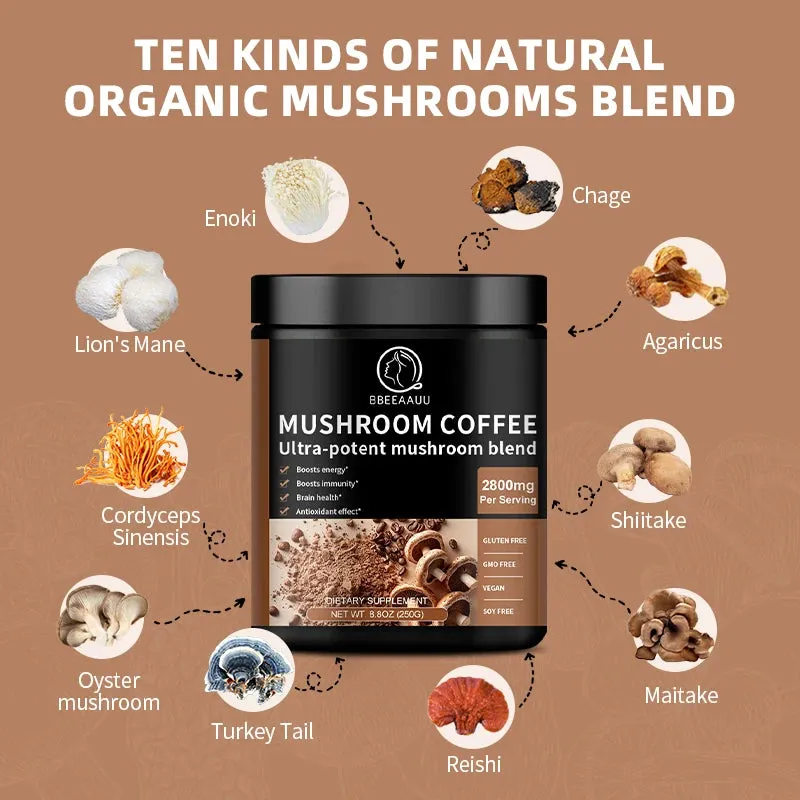 "BBEEAAUU Mushroom Coffee – Ganoderma Lucidum & Cordyceps Sinensis for Energy, Mental Clarity, Concentration Support & Brain Boost"