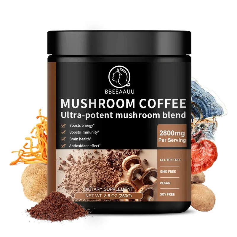 "BBEEAAUU Mushroom Coffee – Ganoderma Lucidum & Cordyceps Sinensis for Energy, Mental Clarity, Concentration Support & Brain Boost"