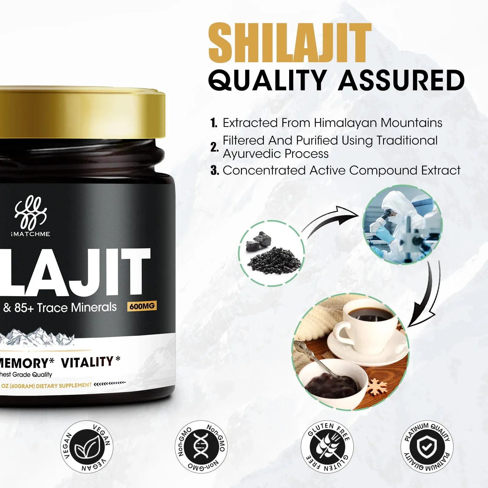 "iMATCHME 600MG Natural Shilajit Resin Drink – Original Mineral Supplement for Immune Health, Metabolism, and Overall Physical Wellness"