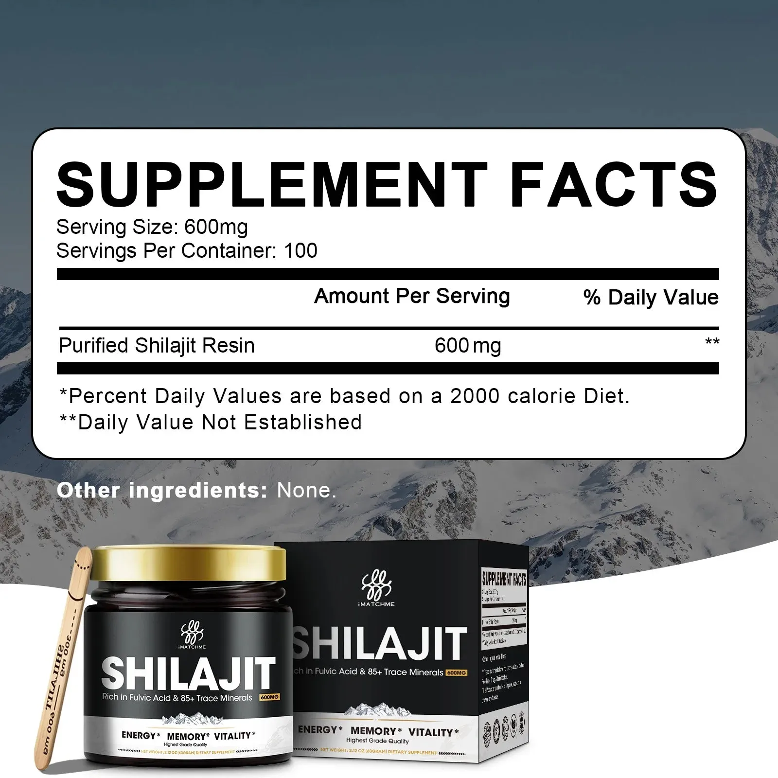 "iMATCHME 600MG Natural Shilajit Resin Drink – Original Mineral Supplement for Immune Health, Metabolism, and Overall Physical Wellness"