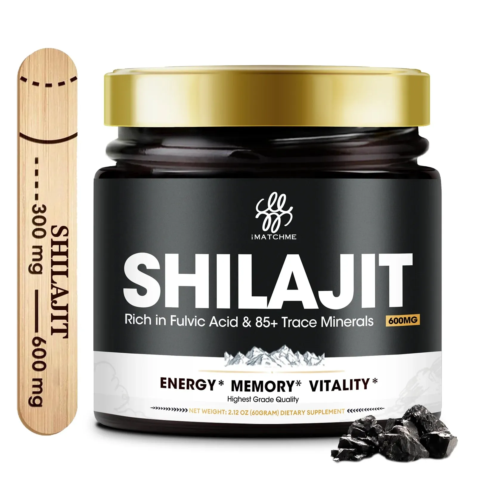 "iMATCHME 600MG Natural Shilajit Resin Drink – Original Mineral Supplement for Immune Health, Metabolism, and Overall Physical Wellness"