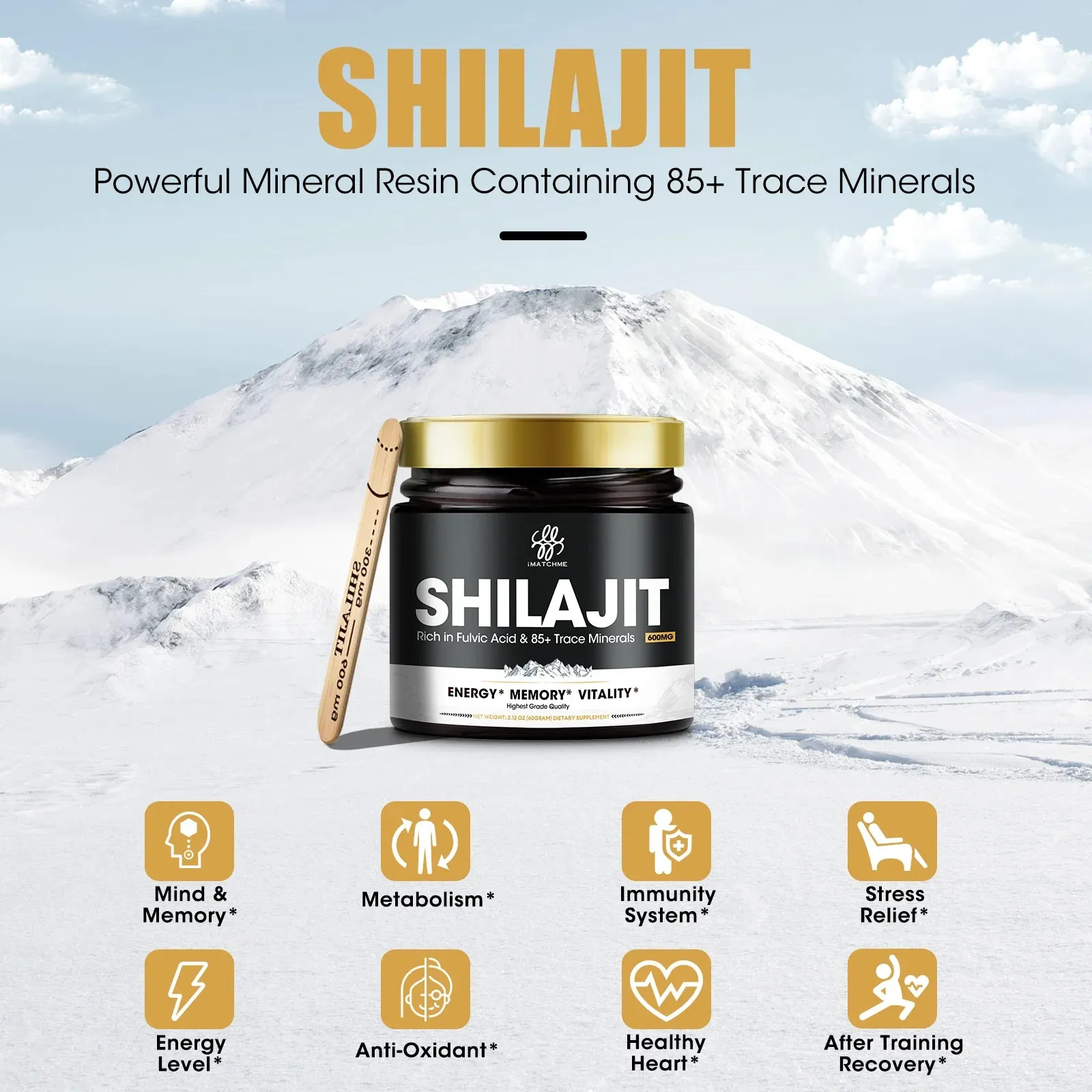 "iMATCHME 600MG Natural Shilajit Resin Drink – Original Mineral Supplement for Immune Health, Metabolism, and Overall Physical Wellness"