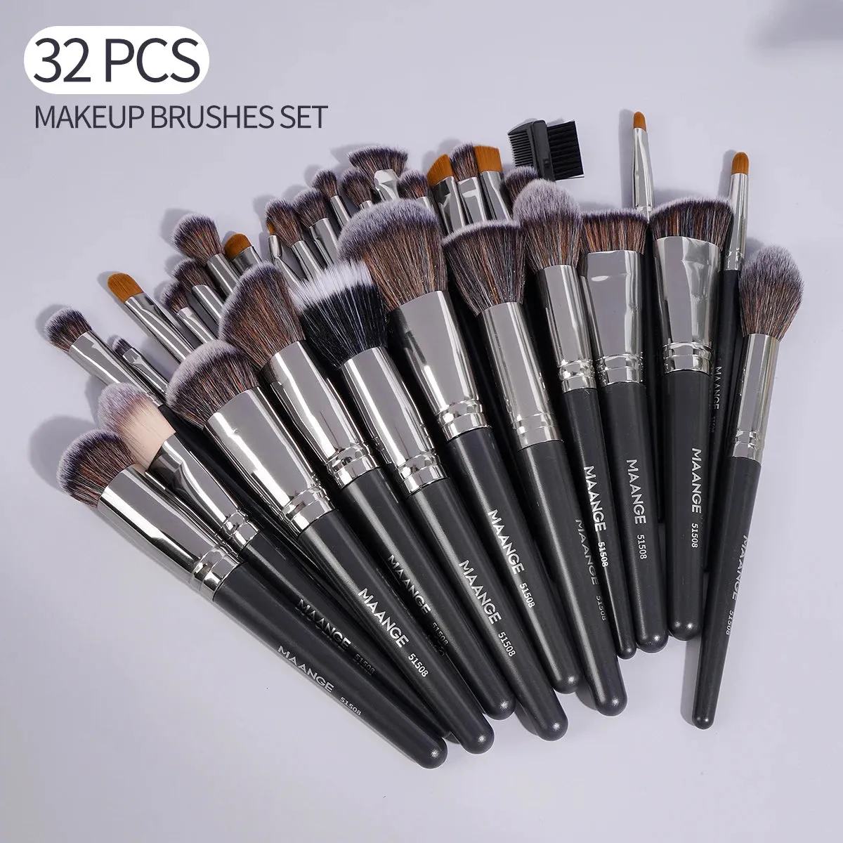 "MAANGE 50pcs Makeup Tool Kit – 32pcs Professional Foundation Brushes, 13pcs Blender Sponges & Puff, Makeup Remover Pad, Perfect for Travel"