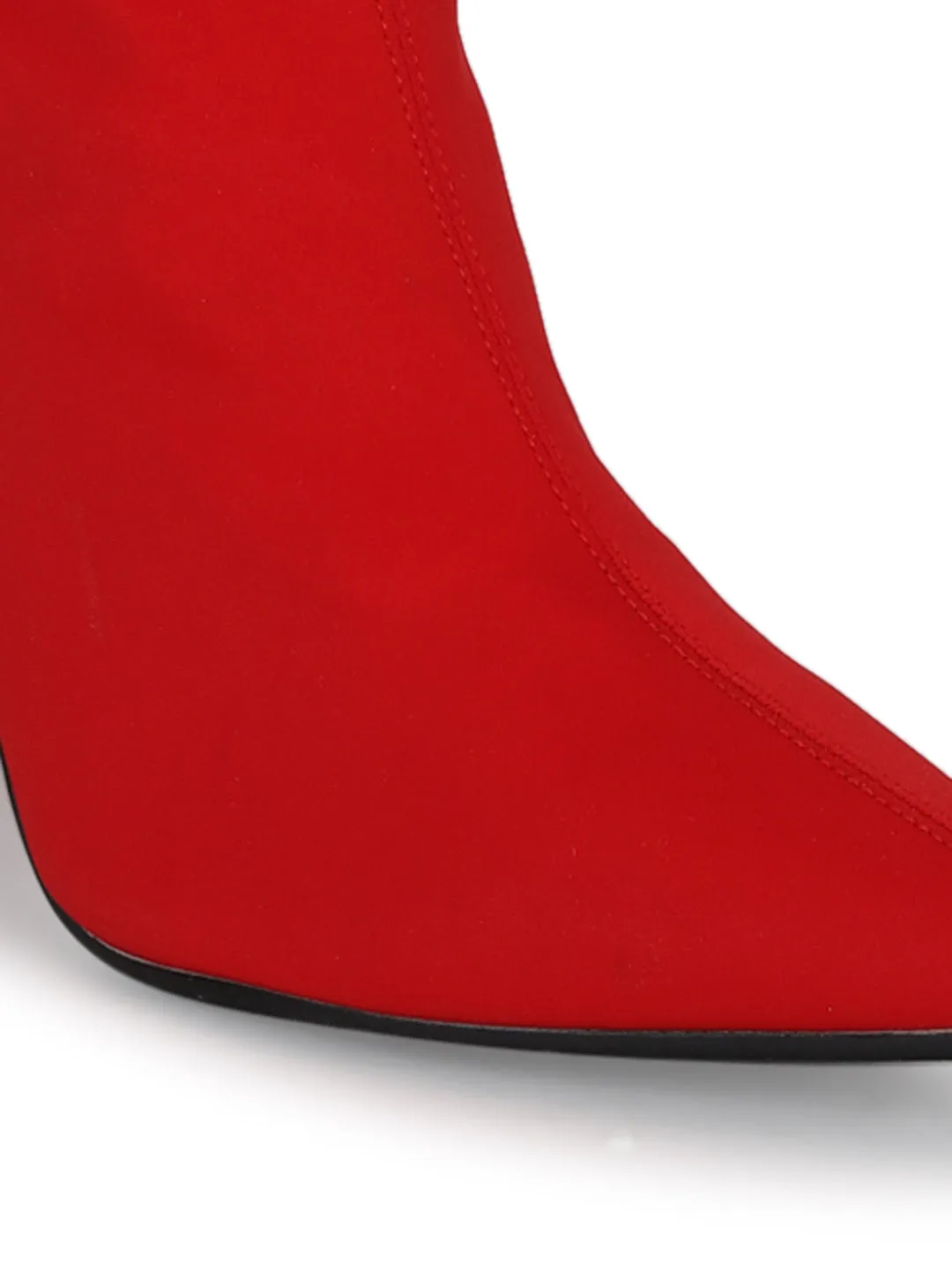 Red Lycra Sock Block Heel Ankle Boots