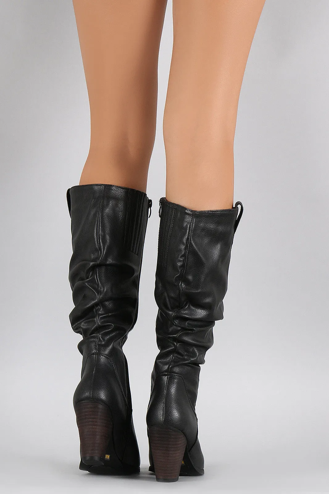 Round Toe Slouchy Chunky Heeled Knee High Boots