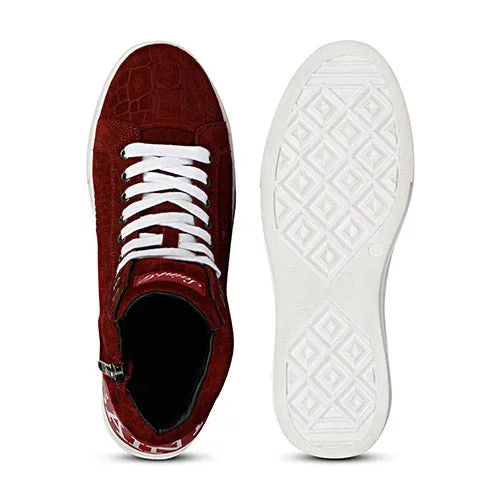 Saint Harvey Croco Embossed Burgundy Leather Sneakers