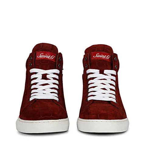 Saint Harvey Croco Embossed Burgundy Leather Sneakers