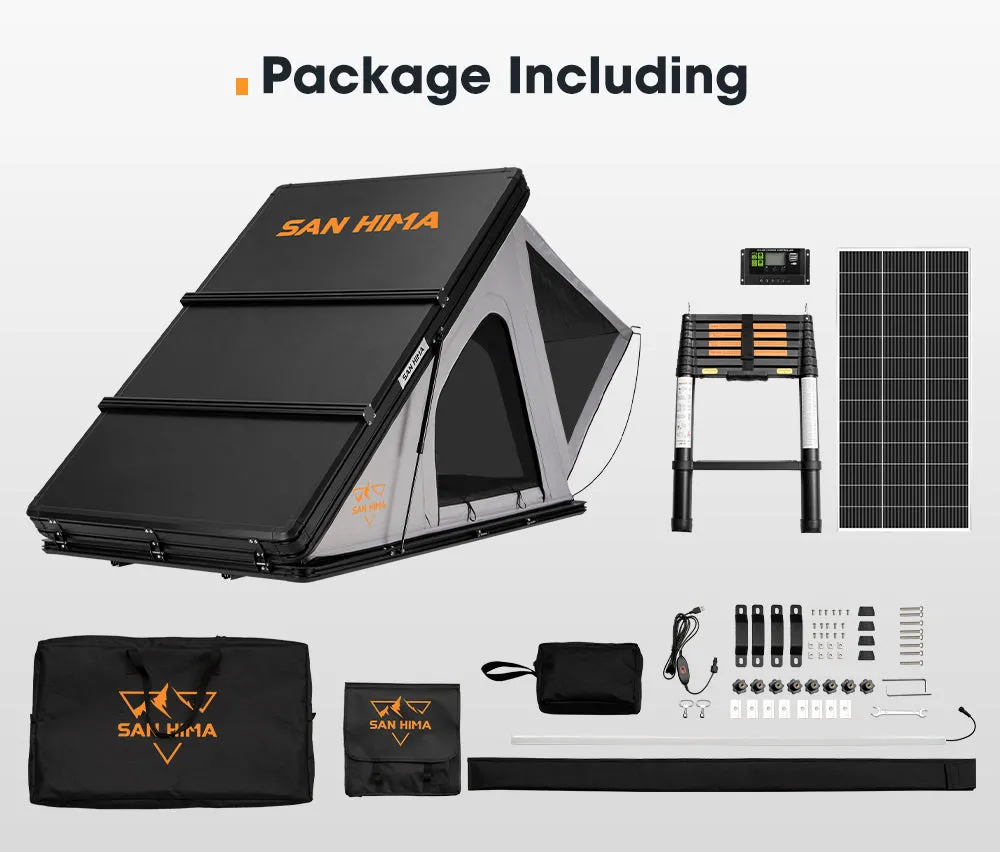 San Hima Kalbarri Roof Top Tent Hardshell With Roof Rack   200W Solar Panel