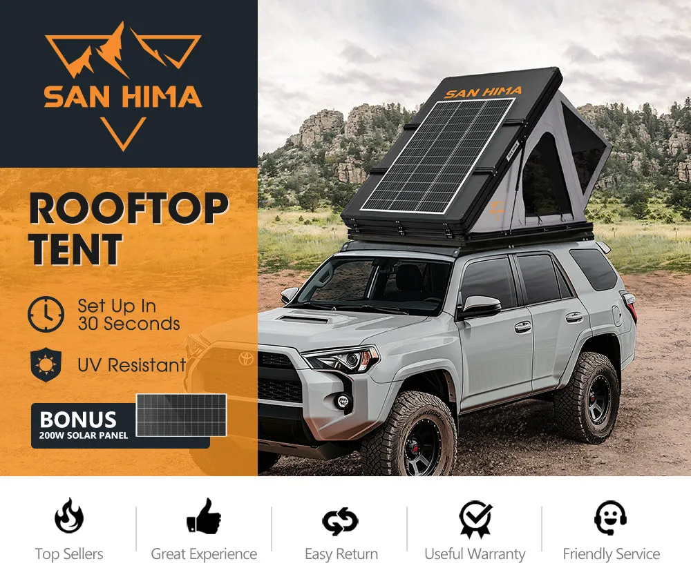 San Hima Kalbarri Roof Top Tent Hardshell With Roof Rack   200W Solar Panel