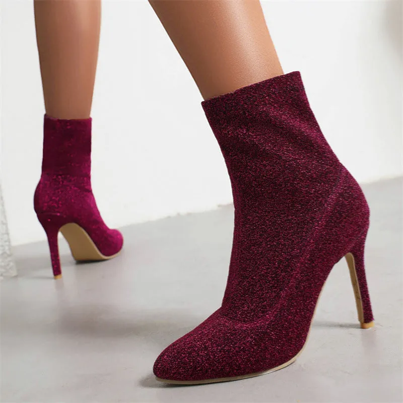 Sexy stiletto heels sock booties bling ankle boots for Christmas