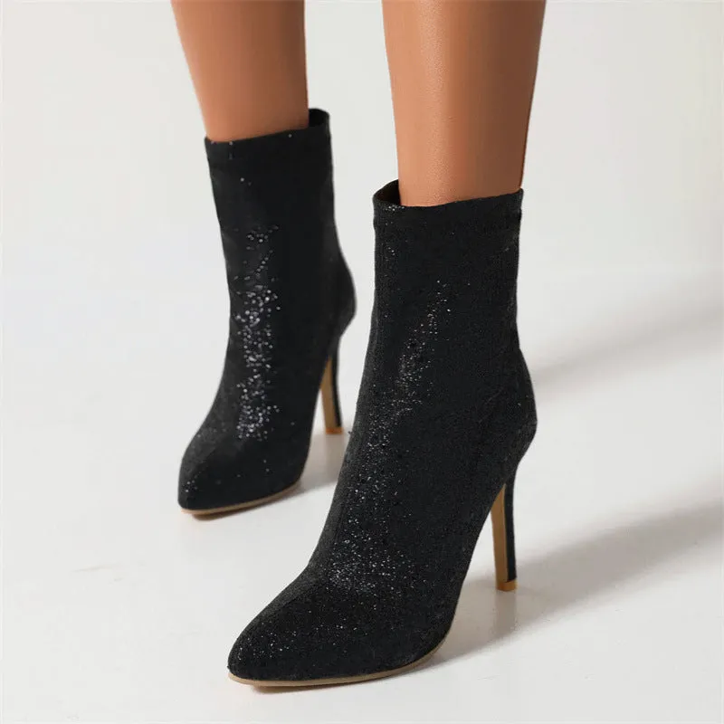 Sexy stiletto heels sock booties bling ankle boots for Christmas