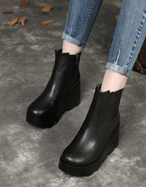 Side Elastic Handmade Retro Elegant Wedge Boots