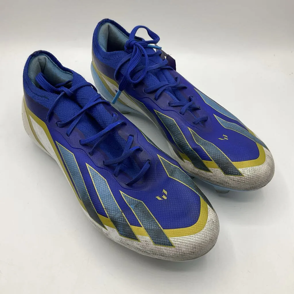 Size 5.5: Adidas Blue/Gold Lace-Up Soccer Cleats