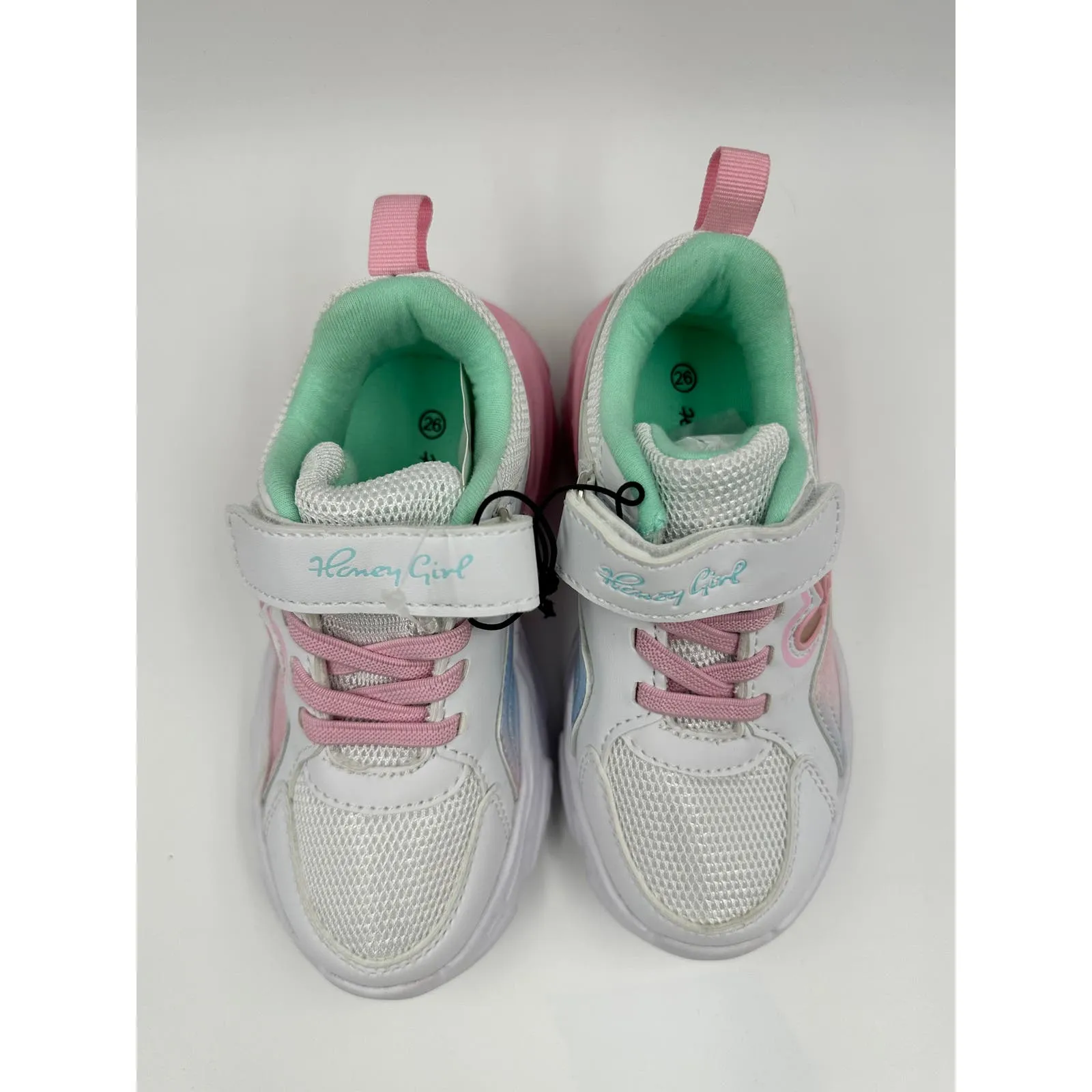 Small Kid Size 10, White with Pink & Teal Accent Fashion Sneaker with Strap