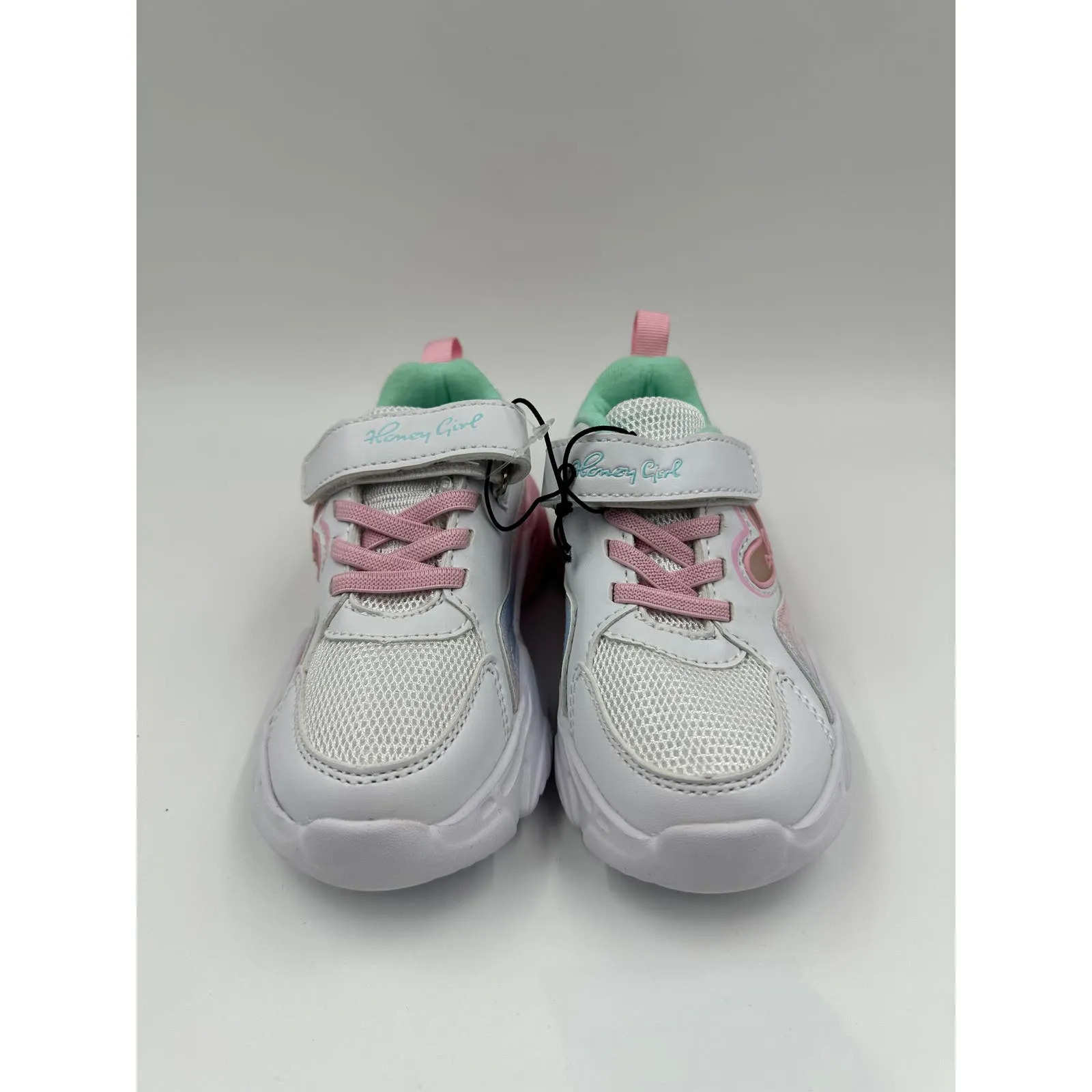 Small Kid Size 10, White with Pink & Teal Accent Fashion Sneaker with Strap