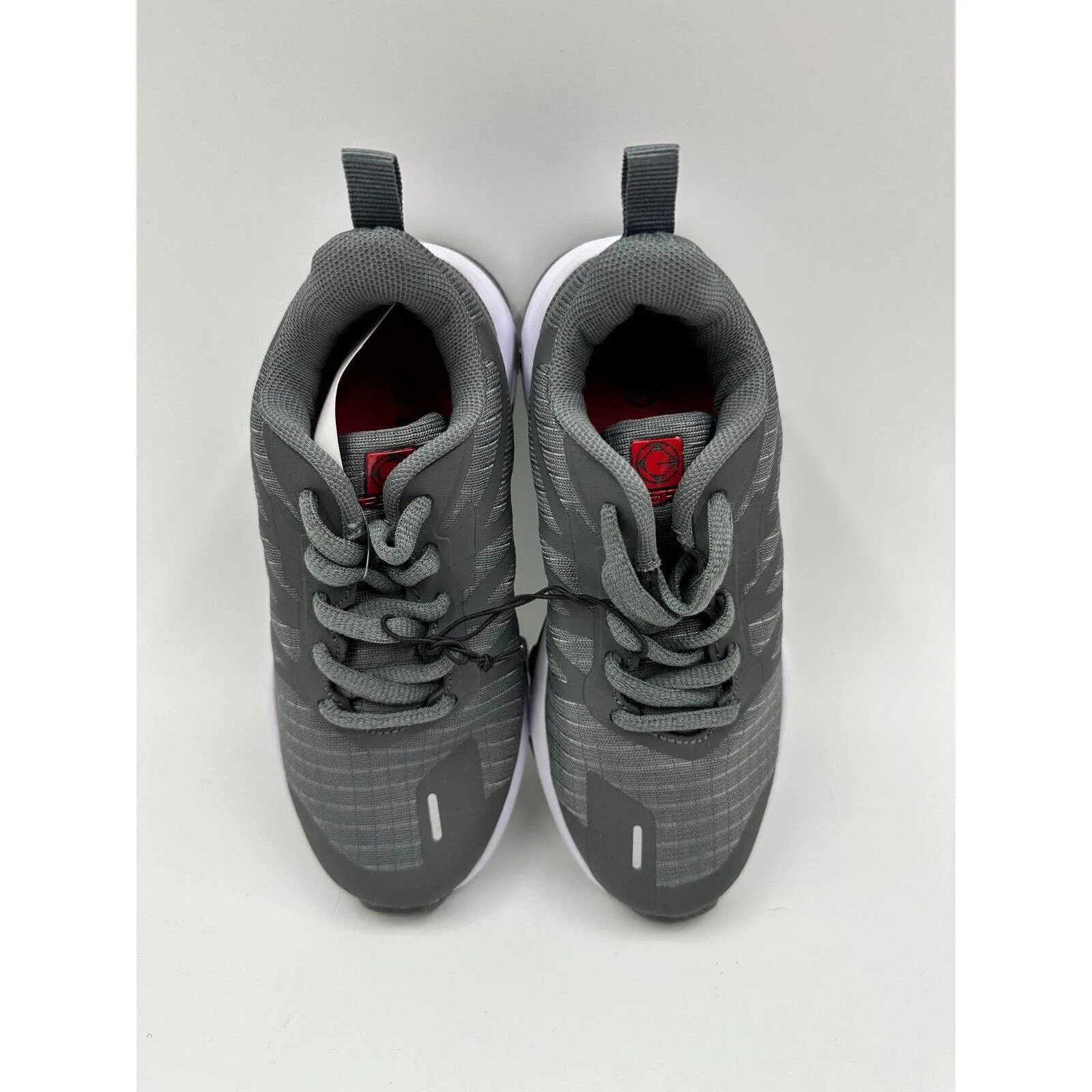 Small Kid Size 12, Gray Laced Sneakers with Red Accent