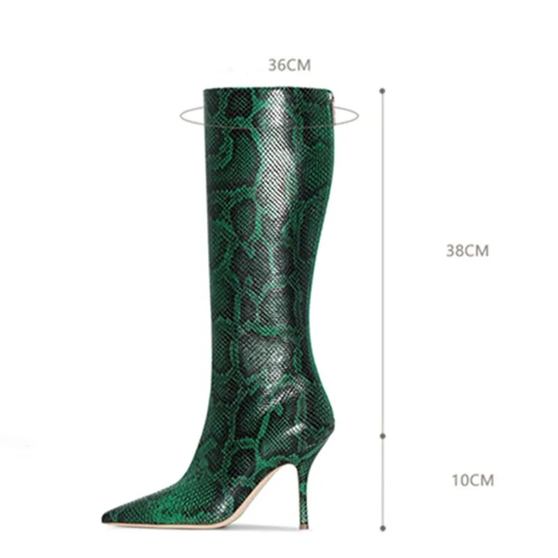 Snake Print Stiletto Knee High Boots