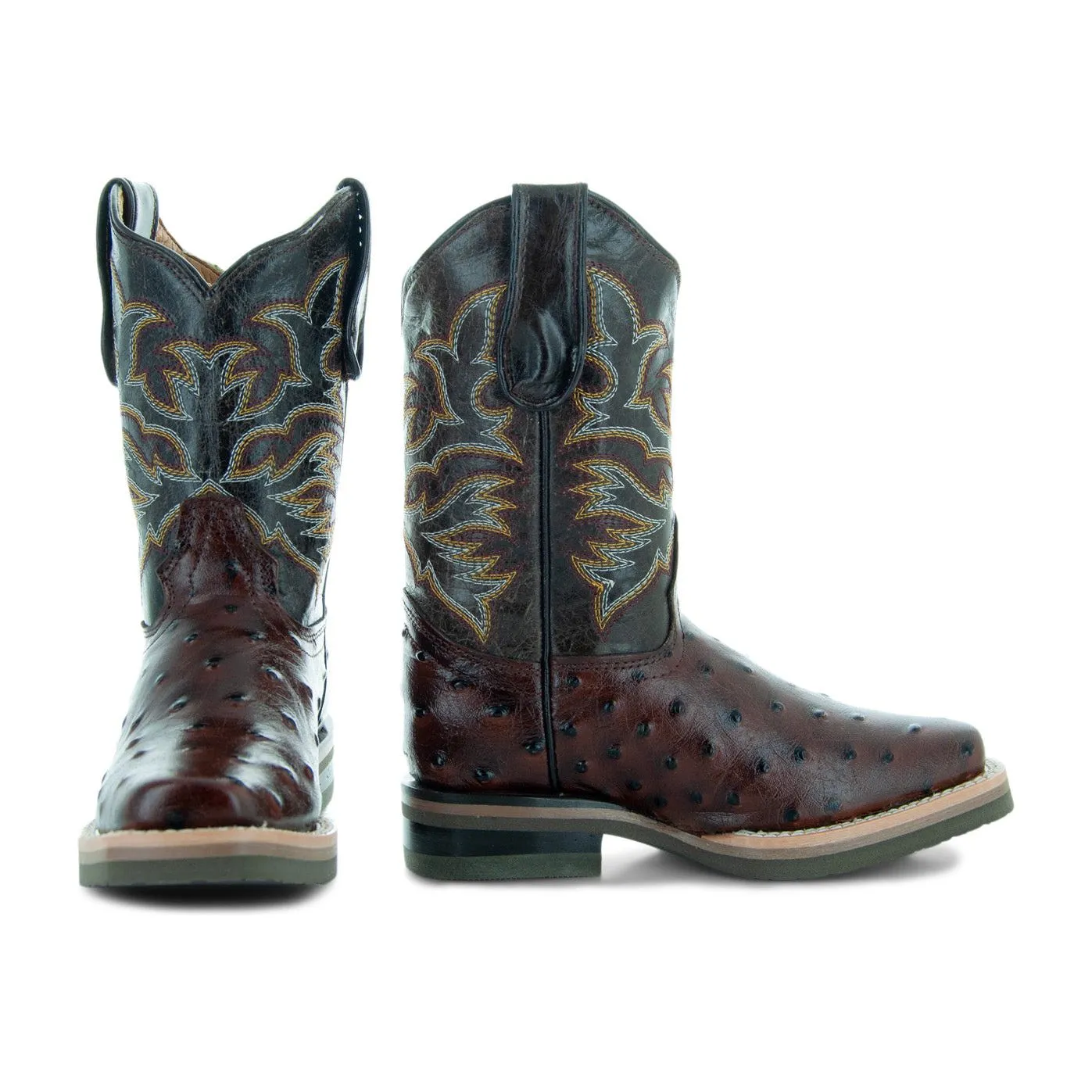 Soto Boots Kids Cognac Ostrich Print Cowboy Boots K4006