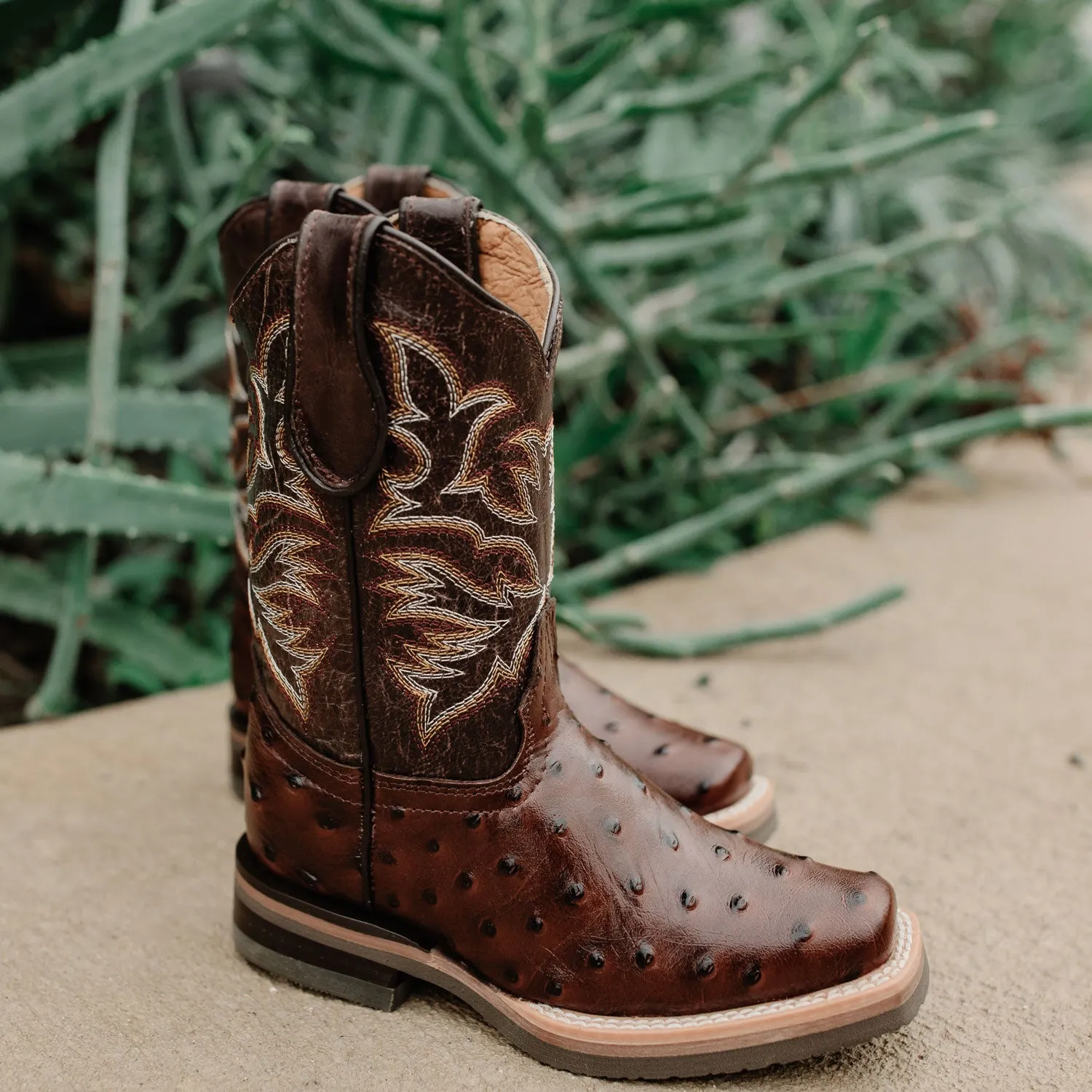 Soto Boots Kids Cognac Ostrich Print Cowboy Boots K4006