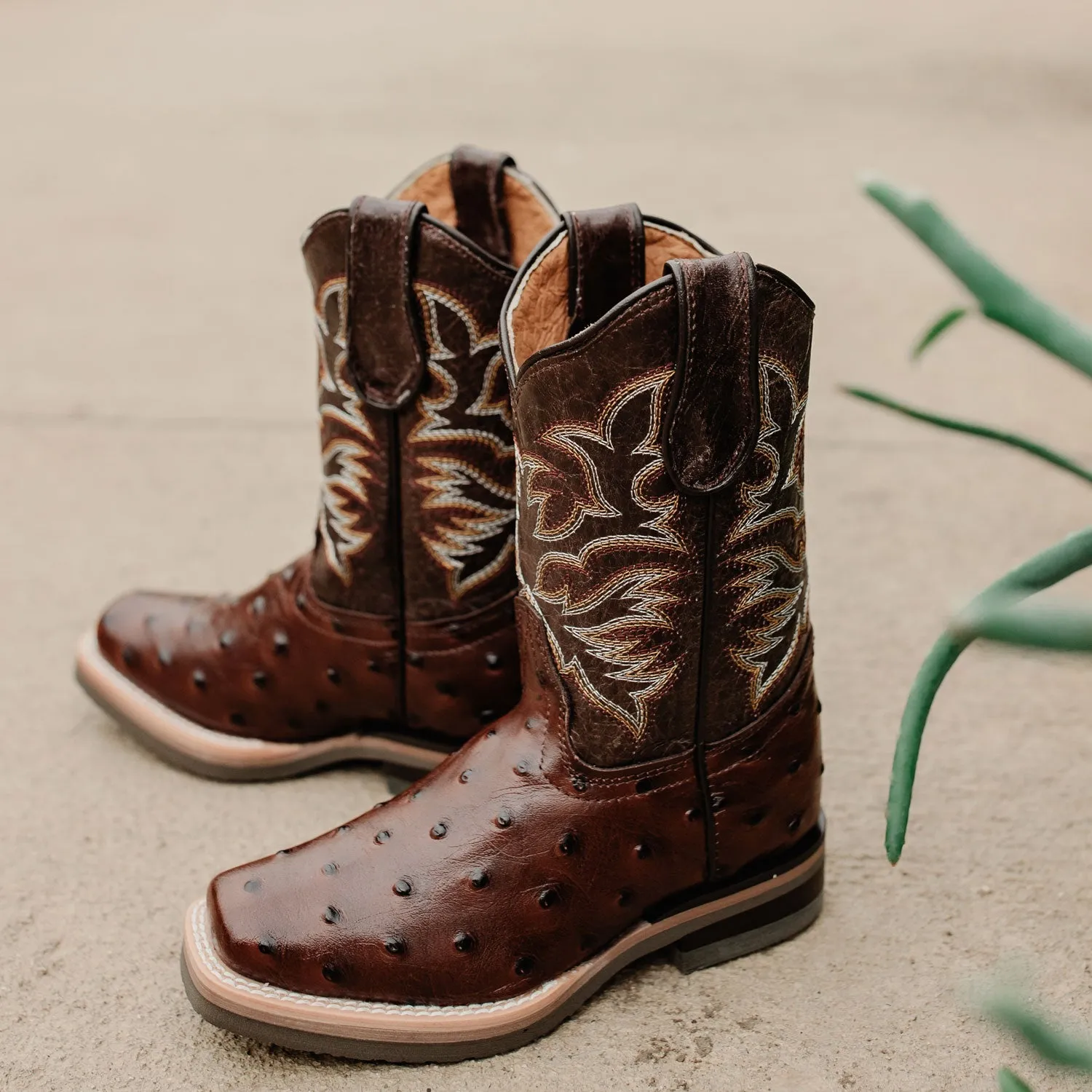 Soto Boots Kids Cognac Ostrich Print Cowboy Boots K4006