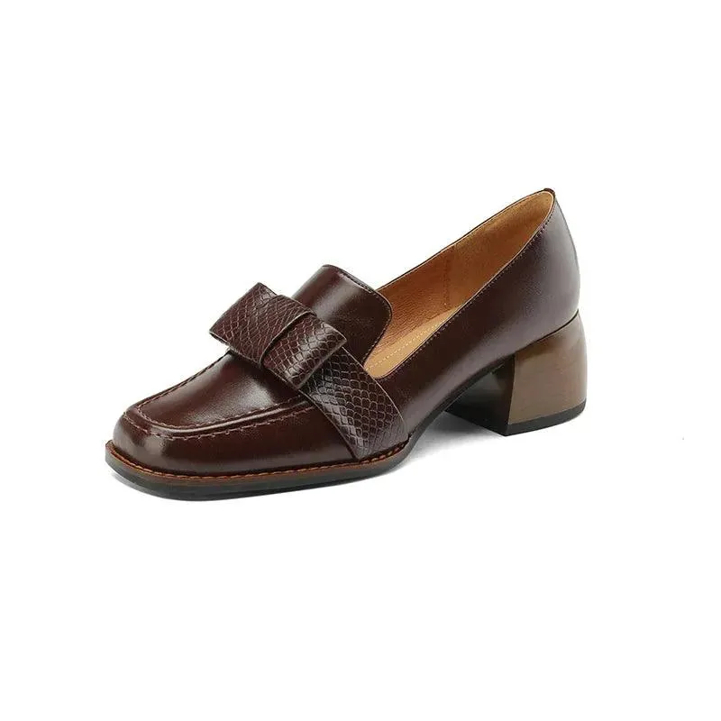 Square Toe Leather Pumps for Women