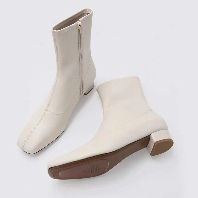 Squared Toe Leather Slimming Boots Sock Boots Yellow/Beige/Black/Coffee