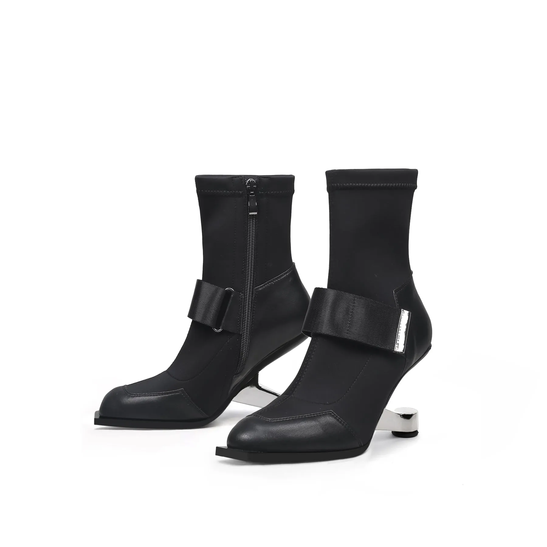 Strap Leather Sock Heel Boots