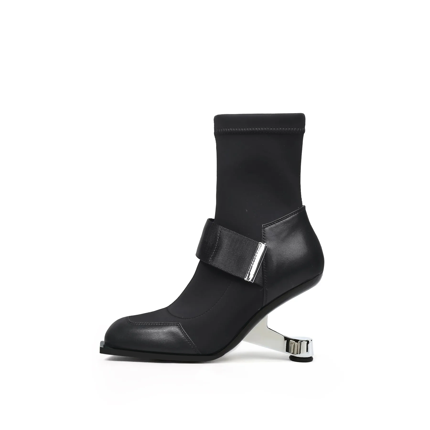 Strap Leather Sock Heel Boots