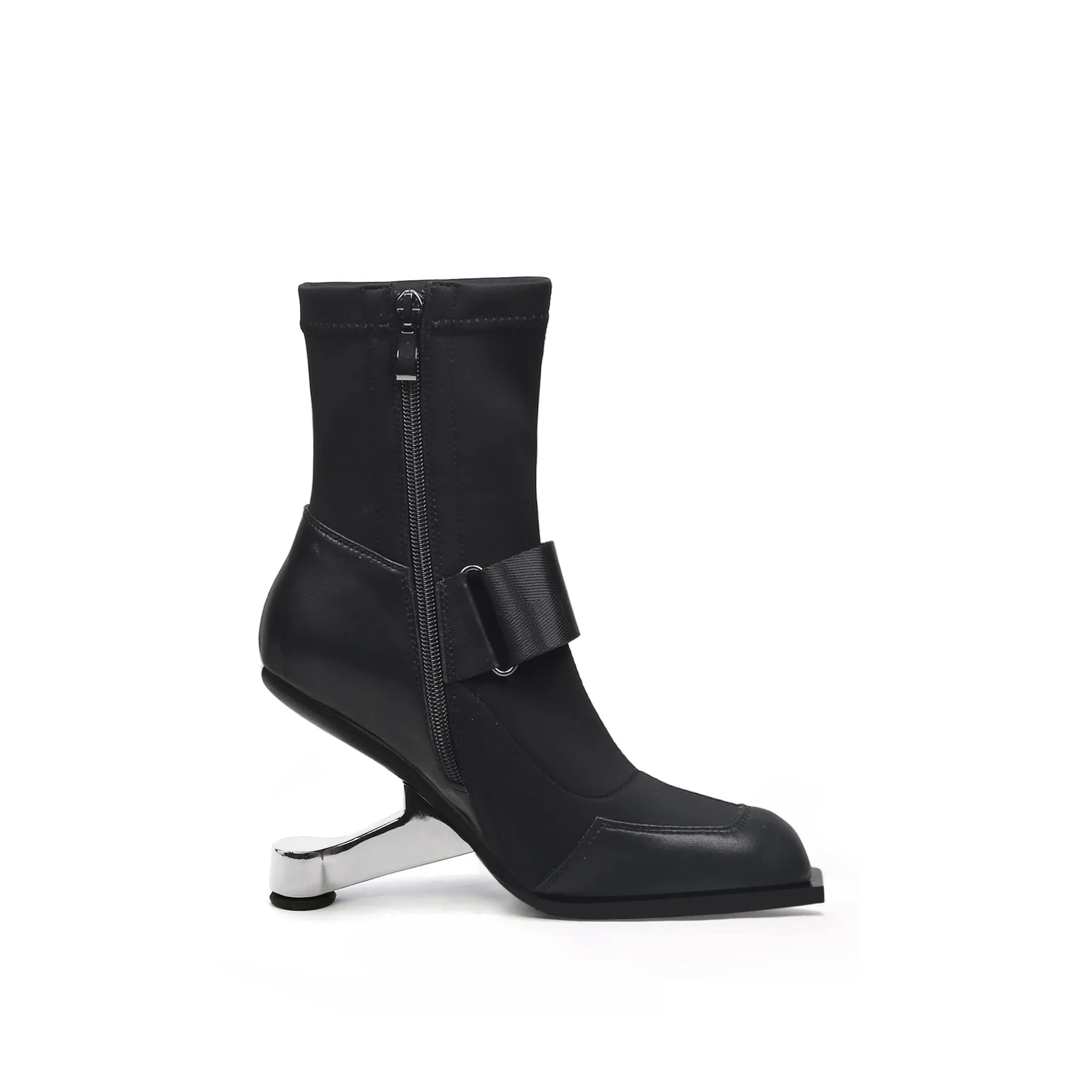 Strap Leather Sock Heel Boots