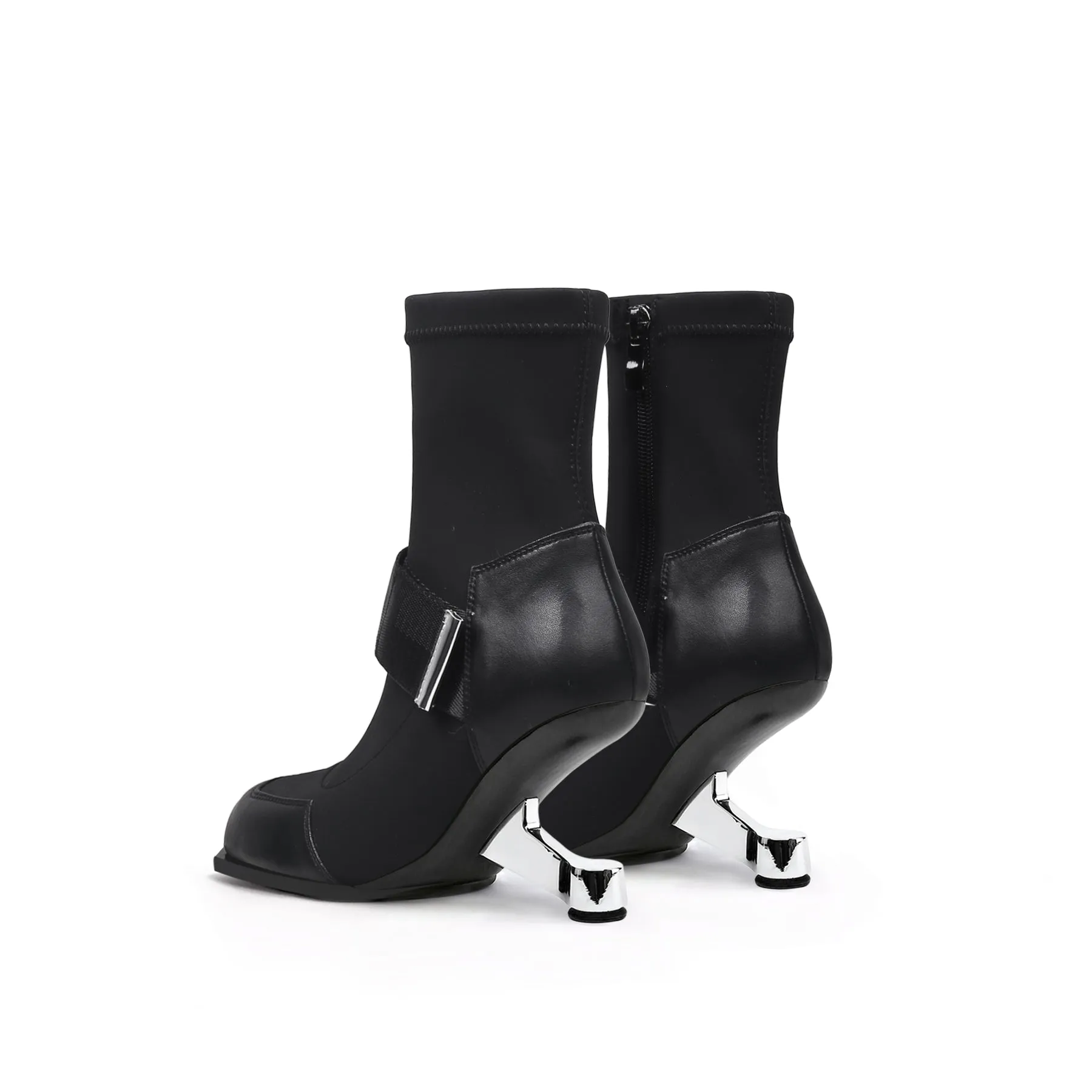 Strap Leather Sock Heel Boots